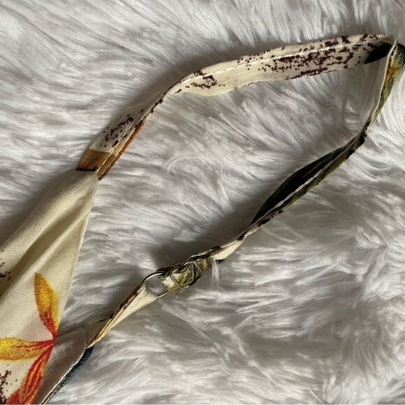 Tropical Hawaiian Floral Pants Jumpsuit Slit Legs Tie Ankle Elastic Waist Thin - Picture 9 of 10